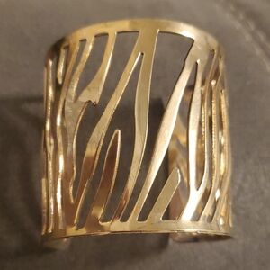 Gold Cutout Cuff Bracelet – Wide Statement Bangle, Abstract Zebra Design